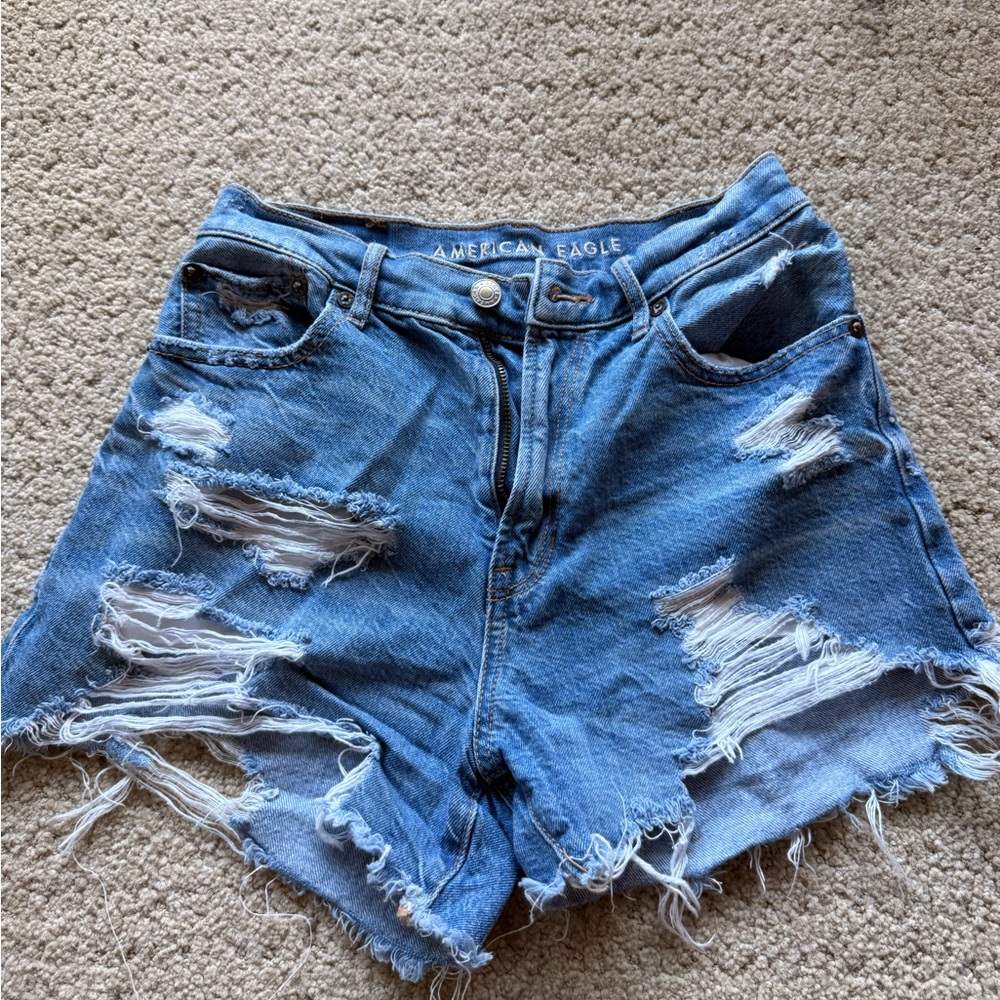 American Eagle Outfitters Women's Ripped Blue Jean Shorts